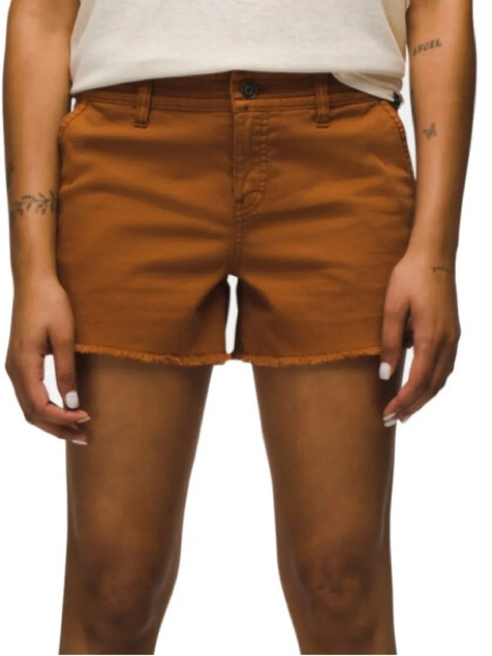 PrAna Women’s Sancho Shorts Size 12 Organic Cotton Raw Hem Brown Casual Outdoor